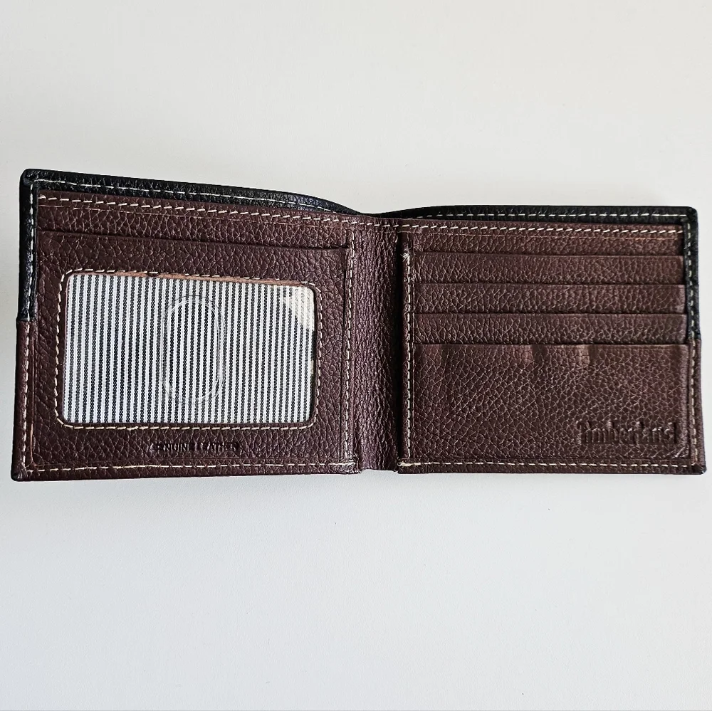 Timberland Black & Brown Mens Genuine Leather Bifold Wallet